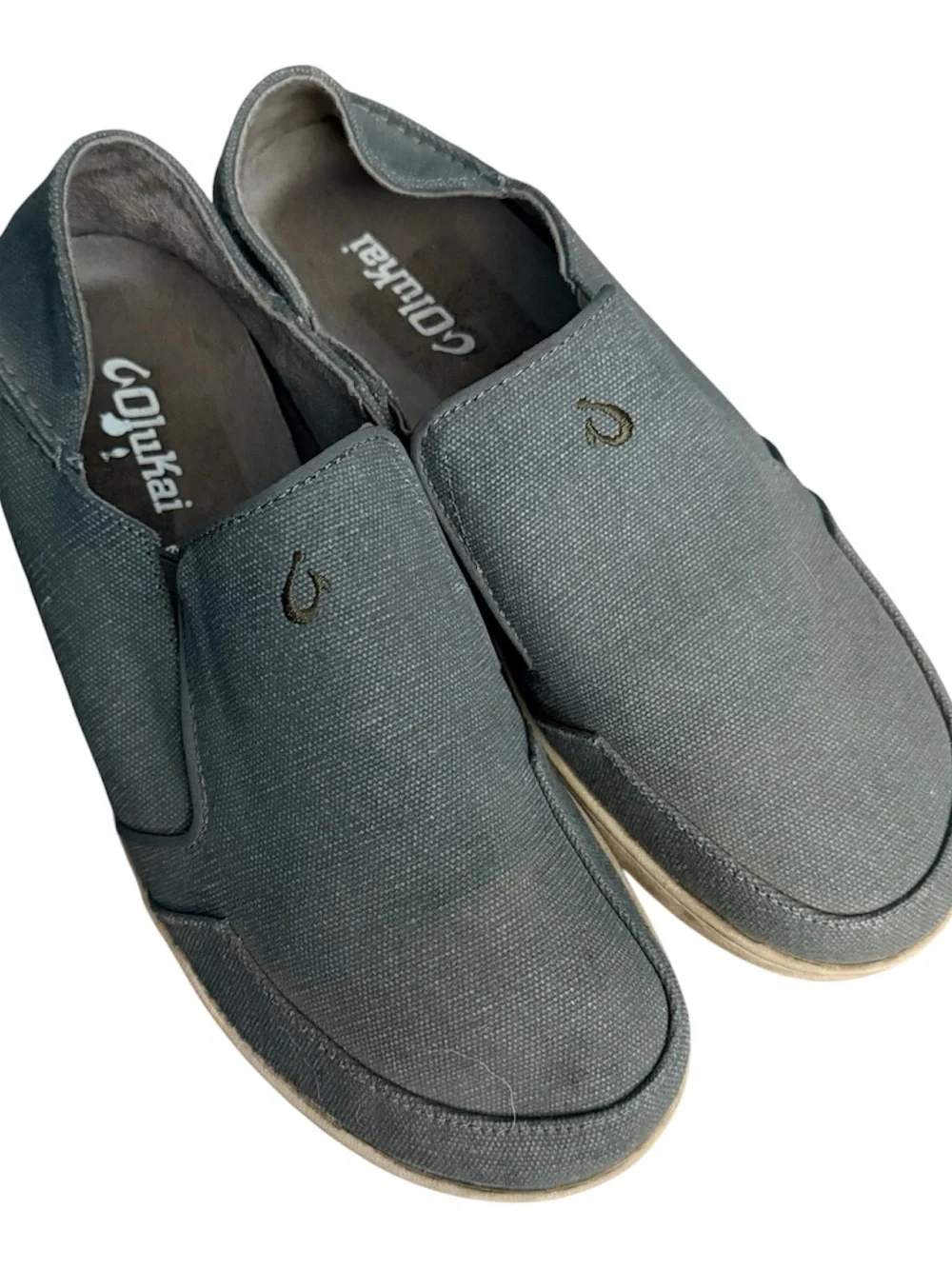 OluKai Mens Nohea Lole Shoes Gray Canvas Slip On Casual Size 8.5